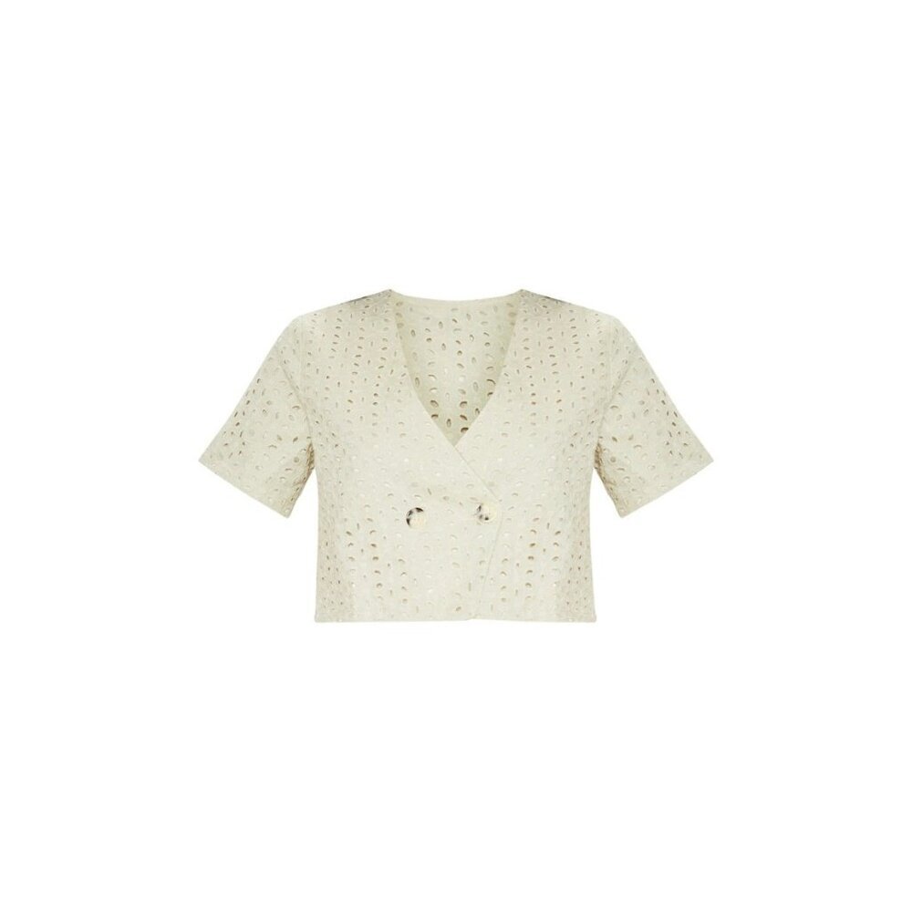 white Eyelet Button Front Short Sleeve Top Feminine Coquette
